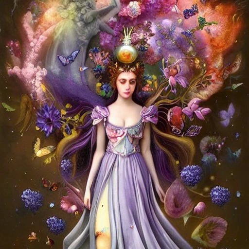 , 3D ,the full body madonne of hydrangea flowers with a white unicorn , photography by romina ressia, bruce weber, hyper realistic, stardust in atmosphere, black and purple rose petals , realistic hair, high quality printing, fine art, ,an anime girl dressed in blue, green, pink, and purple and holding some flowers, in the style of light silver and light azure, meiji art, 32k uhd, baroque exaggeration, villagecore, transfixing marine scenes, translucent overlapping photorealistic black unicorn with swirling mane and tail with pegasus wings fairy with glowing wings and with flowing dress standing in a fantasy forest surrounded by magical fireflies, full body length, hyperdetailed, haunting, magical, painted by artgerm and tom bagshaw and karol bak, rich vibrant and opalescent colors surrounded by butterflies, fireflies, gorgeous flowers, rich vibrant colors, made of dreams in a magical rural enchanted forest stargazing gorgeous rich colors daguerreotype 