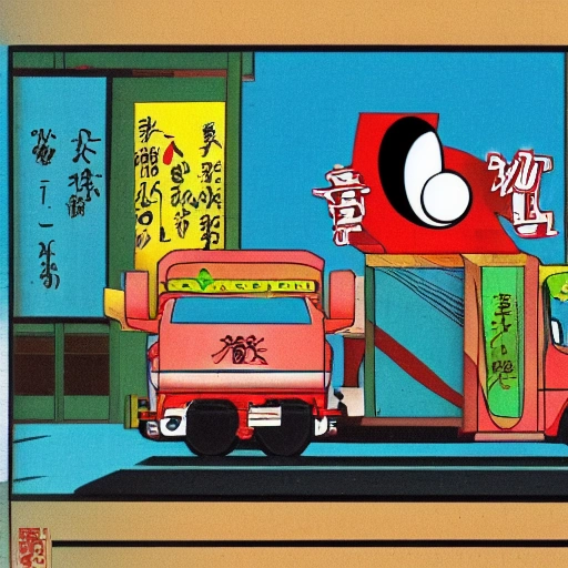 japanese Cartoon，two truck with a trops


