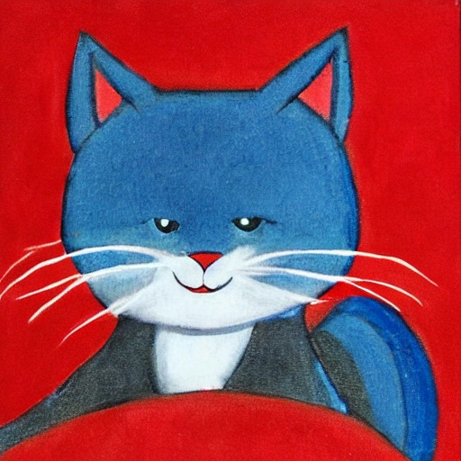 blue cat in a red cloths
