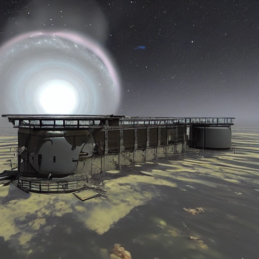  Generate an image of an abandoned refueling station, hovering above the turbulent, black clouds of a gas giant planet. The station is designed to refuel spacecraft and has large fuel storage tanks connected to a network of pipelines and hoses. The abandoned base is surrounded by a dense, thick mist, and the image should convey a sense of isolation and desolation. The station should feature intricate details such as rusted metal grates, leaking pipes, and discarded equipment., Cartoon