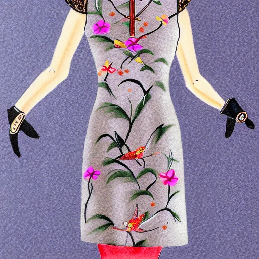 Correct hand structure, super high level, highest quality, masterpiece, CG image quality, super fine detail, hand painted, whole body, a royal sister in black cheongsam standing in the middle of the hotel lobby, black ball head, cheongsam with this gilt pattern, delicate face, delicate features, legs wearing dark purple over the knee stockings, gray feet wearing colored pointy heels, 3D, Cartoon