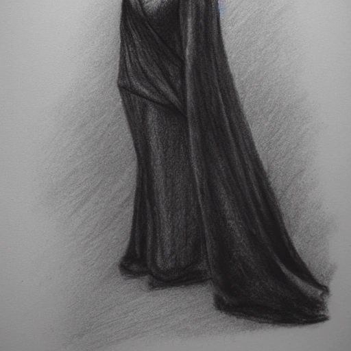 women  wear black silk, Pencil Sketch