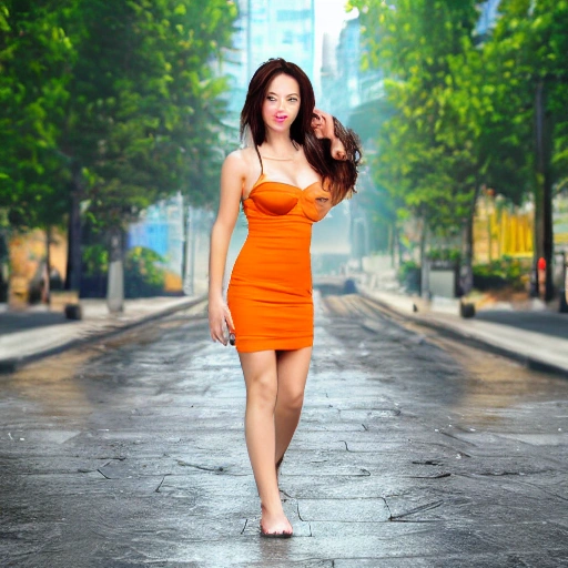 Best quality, highly detailed and realistic , 8k resolution ultra high definition image noise reduction High detail RAW color photo professional, highly detail face, a detailed portrait of one woman walking in the city, very sexy short dress, wet clothes, wet hair, see through cloths, detailed skin, perfect medium hair, shade