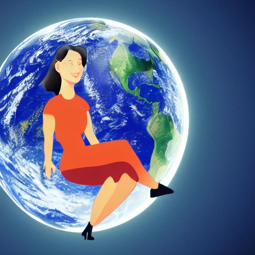 woman sitting on planet earth, 3D, Cartoon