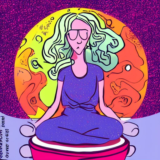 woman sitting on planet earth, Cartoon, swirl of colors
