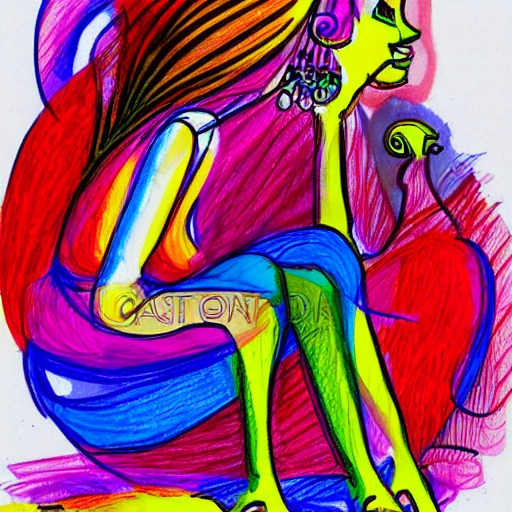 woman sitting on planet earth, Cartoon, swirl of colors
, Pencil Sketch