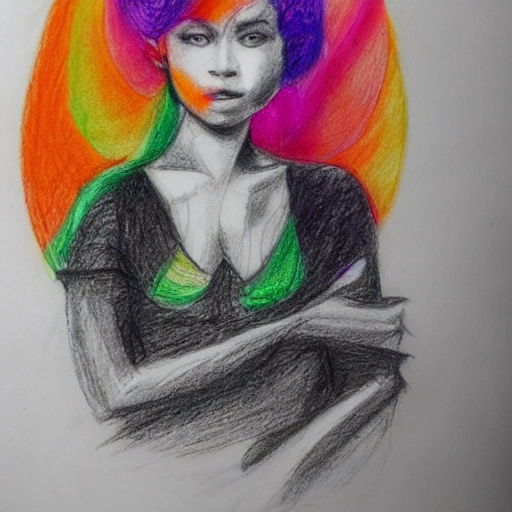 woman sitting on planet earth, swirl of colors, Pencil Sketch