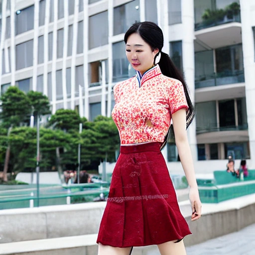 Chinese female high school students in the school, with long hair and shoulders, are 1.7 meters tall. Their upper body is bare, and their lower body is miniskirt. In sunny weather, the place is on the school playground