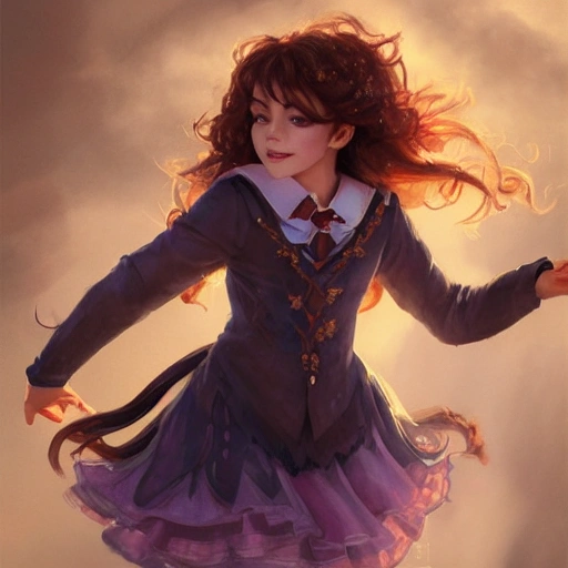 realistic portrait of a innocent young teen girl, d&d magic fantasy, dark magical school student uniform, light curly hair, casting a bright large-scale magical spell around herself, overflowing energy, highly detailed, digital painting, trending on artstation, pixiv, concept art, sharp focus, illustration, art by Ross Tran and Greg Rutkowski and Walt Disney animation