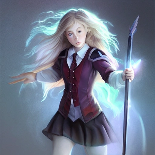 realistic portrait of a innocent young teen girl, d&d magic fantasy, dark magical school student uniform, light curly hair, casting a bright large-scale magical spell around herself, overflowing energy, highly detailed, digital painting, trending on artstation, pixiv, concept art, sharp focus, illustration, art by Ross Tran and Greg Rutkowski and Walt Disney animation, 3D