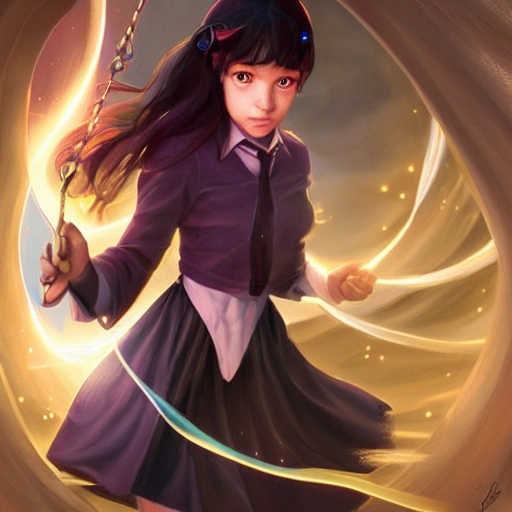 realistic portrait of a innocent young teen girl, d&d magic fantasy, dark magical school student uniform, light curly hair, casting a bright large-scale magical spell around herself, overflowing energy, highly detailed, digital painting, trending on artstation, pixiv, concept art, sharp focus, illustration, art by Ross Tran and Greg Rutkowski and Walt Disney animation, 3D, Trippy