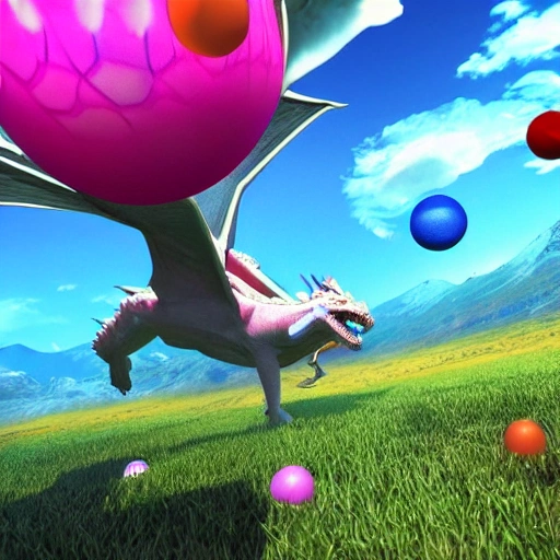 imagen/realista/dragon azul en otro planeta jugando con pelotas y mariposas azules/ con un perro rosa4k
  , 3D