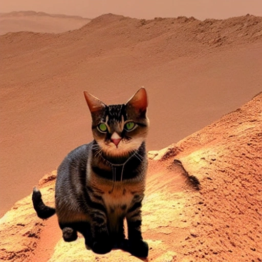 Please generate a photo of the cat standing on the Great Wall of Mars for me