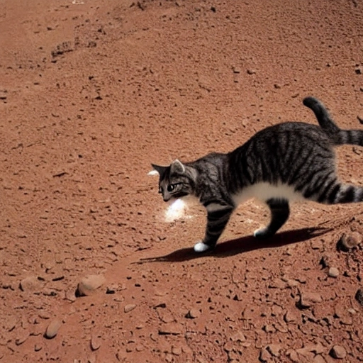 Please generate a photo of the cat standing on the Great Wall of Mars for me