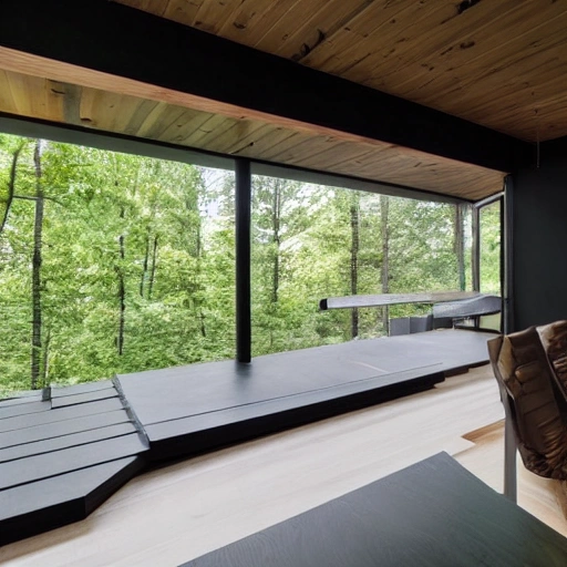 a beautiful modern and very contemporary house made of dark wood, in the middle of a swedish green forest, with a waterfall and a river close by. Photographic style. High details. very realistic. 8k, full details. --ar 16:9 --uplight --s 750 --v 5