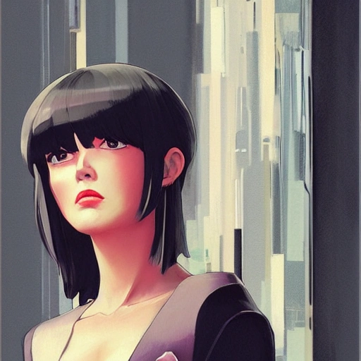 chica elegante en traje urbano, linda cara fina, ojos redondeados, pintura digital, fan art, pixiv, por Ilya Kuvshinov, katsuhiro otomo ghost-in-the-shell, Nathalie Lombardi, artgerm, Jeremy Lipkin y Michael Garmash y Rob Rey, 3D, Pencil Sketch, 3D