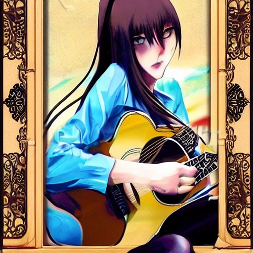 withLora(90sv1.3RW,1.25), (masterpiece, better quality, best quality, ultra-detailed), (girl playing guitar), anime  