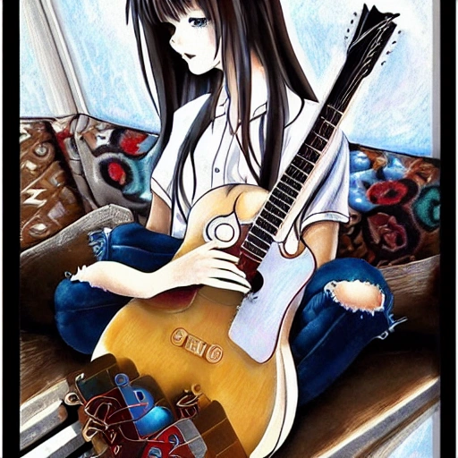 withLora(90sv1.3RW,1.25), (masterpiece, better quality, best quality, ultra-detailed), (girl playing guitar), anime  detailed