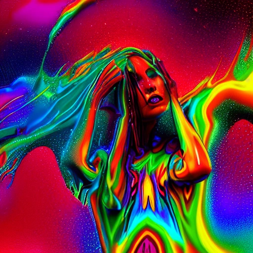 woman dancing psychedelic dripping melting colors, covering her clothes, nachos art aesthetic, mind-bending digital art, scary color art in 4 k, stunning digital illustration, unreal engine 5 , photo-realistic
, psychedelic vibrant colors, society saturated colors, bold psychedelic colors, smooth digital artwork, psychedelic artwork, psychedelic digital art, cold colors. insanely detailed

