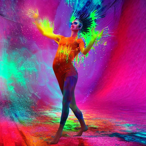 woman dancing covered with psychedelic dripping melting colors, aesthetic, digital art, 4k, stunning digital illustration, unreal engine 5 , photo-realistic smooth digital artwork, insanely detailed

, 3D, 3D