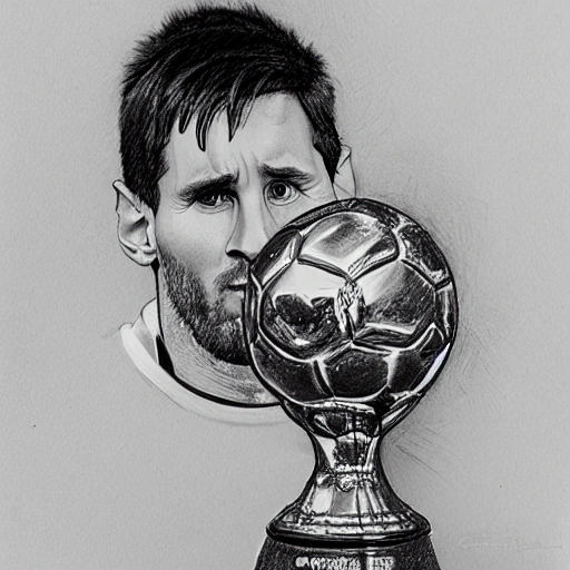 Messi levantando la copa del mundo , Pencil Sketch - Arthub.ai