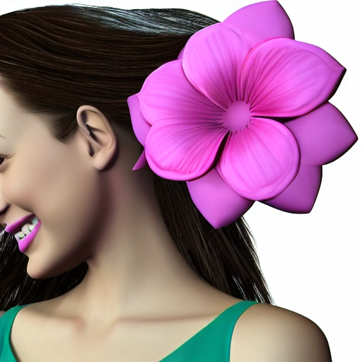 The girl with the petals in her hair, smile, 3D