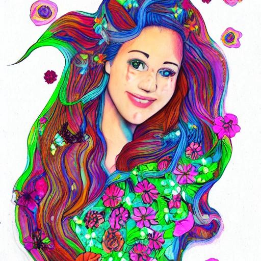 The girl with the petals in her hair, smile, , Trippy