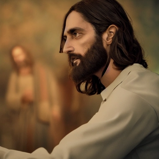 Jesus Christ ,cinematic style, color, 8k, portrait, realistic style, looking and talking to camera in front , --ar 9:16