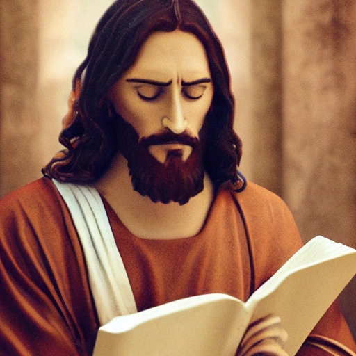 Jesus Christ, cinematic style, color, 8k, portrait, realistic style, look and talk with the camera in front, --ar 9:16 And reading the Bible, God put the with the holy tunica