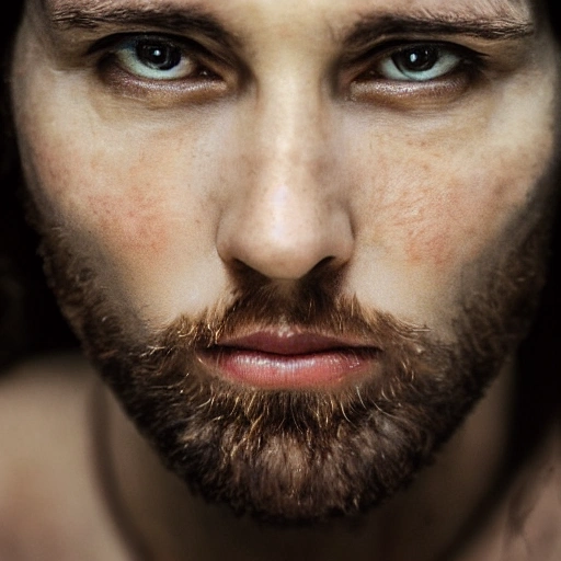 Jesus Christ
, close up portrait photo by Annie Leibovitz, film, studio lighting, detailed skin, ultra realistic, bokeh, sharp features