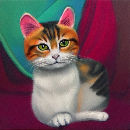 Cat kawaii, 3D, Oil Painting