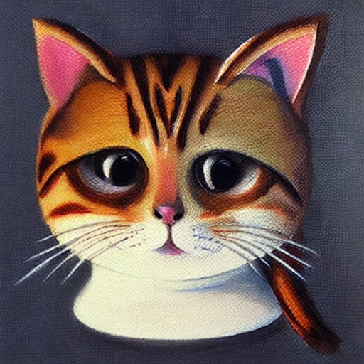 Cat chibi, 3D, Oil Painting