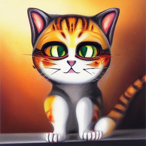 Cat chibi, 3D, Oil Painting, Cartoon, Trippy