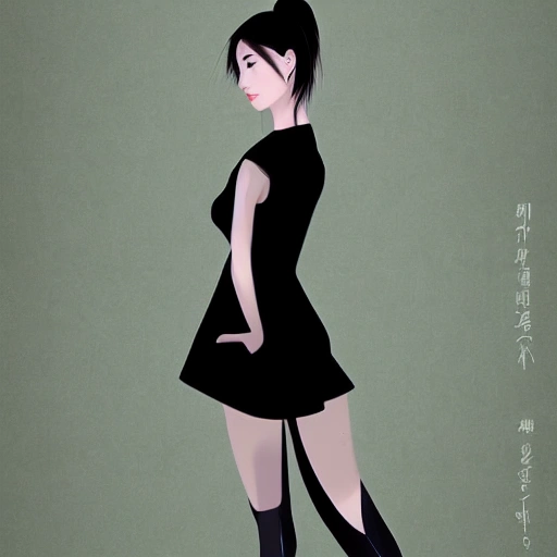 Draw a beautiful asian girl, standing and posing style digital painting