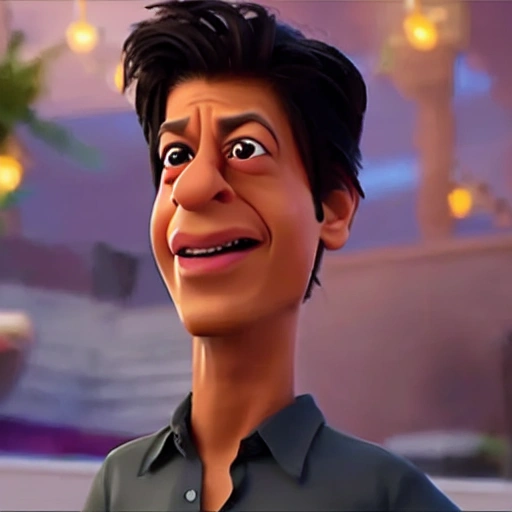 screenshot of Shahrukh khan in a pixar movie. 3 d rendering. unreal engine. amazing likeness. very detailed. cartoon caricature. 