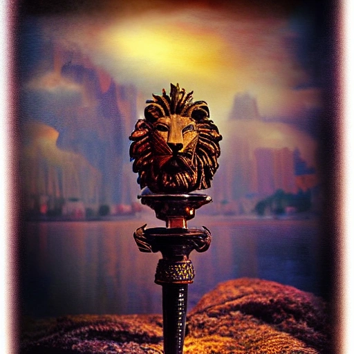 Sword with a lion's art handle ,Renaissance, Digital Art, Bokeh, Utopian, Autochrome, Sunrise