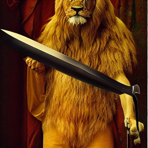 Sword with a lion's art handle, Renaissance, Digital Art, Bokeh, Utopian, Autochrome, Sunrise width: 1080 height: 1080