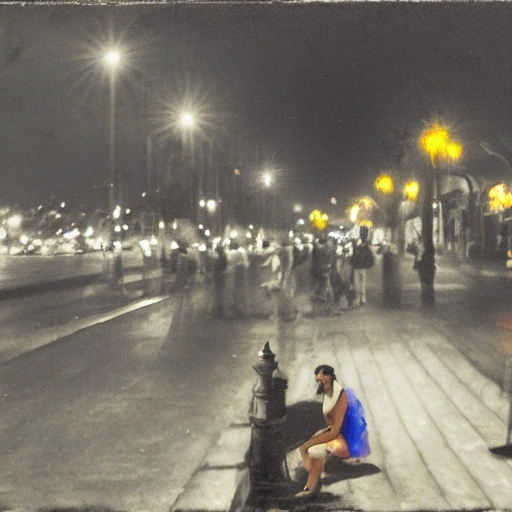 Havana, people in the street, sitting on the wall of the boardwalk, night, lights, realistic photo, 20 mm f 5.6, Oil Painting