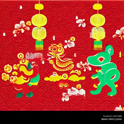  Chinese new year, red, happy, Cartoon