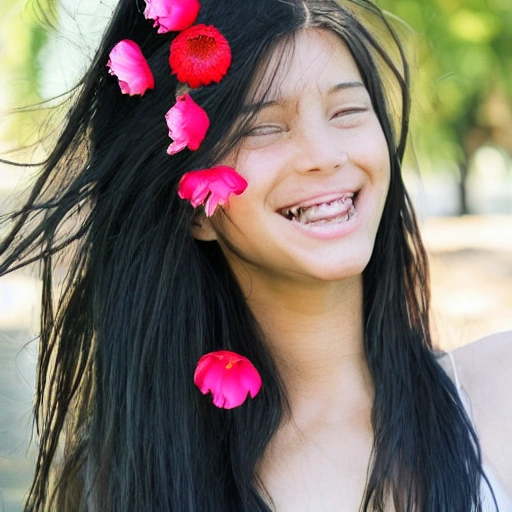 The girl with the petals in her hair, smile