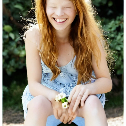 The girl with the petals in her hair, smile