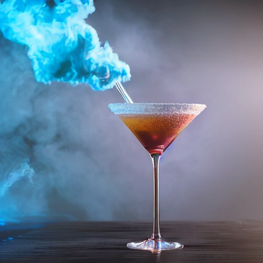 A close up of a magical cocktail with smoke coming off, atmospheric oliva lighting, on the table, 4k UHD, dark vibes, hyper detailed, vibrant colors forest background, epic composition, octane render, sharp focus, high resolution isometric, in the center shot, ((closeup shot))