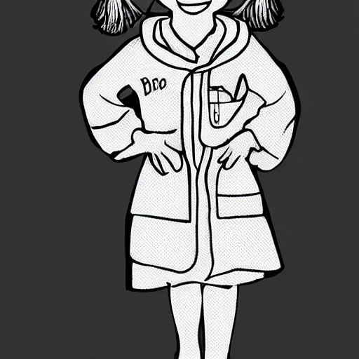 coloring page, girl in doctor costume, black and white, no background, simple