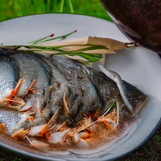 (8k, RAW photo:1.2),best quality, ultra high res,year 1950,in china ,peoples cooking fish at field side