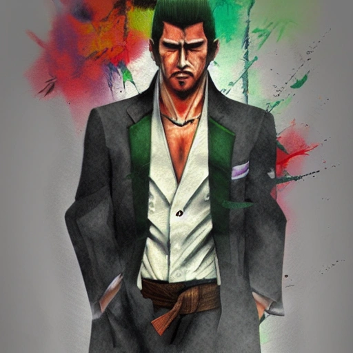  yakuza character, 3D, , Water Color, Oil Painting