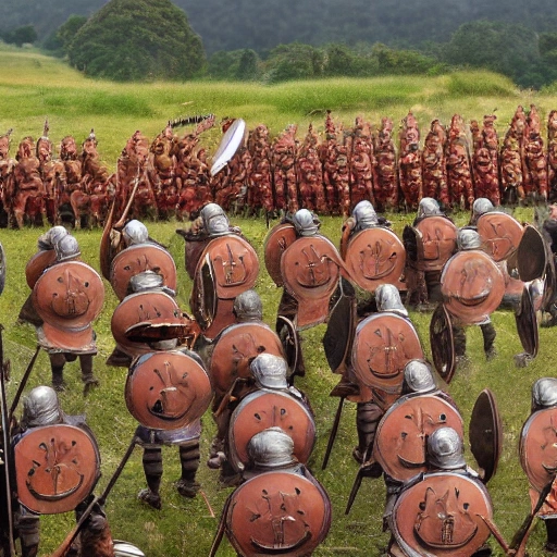 (8k, RAW photo:1.2),best quality, ultra high res, stills, Roman legions lined up on the plain, archers in front, hoplites behind,  ready to fight, perspective from the hill