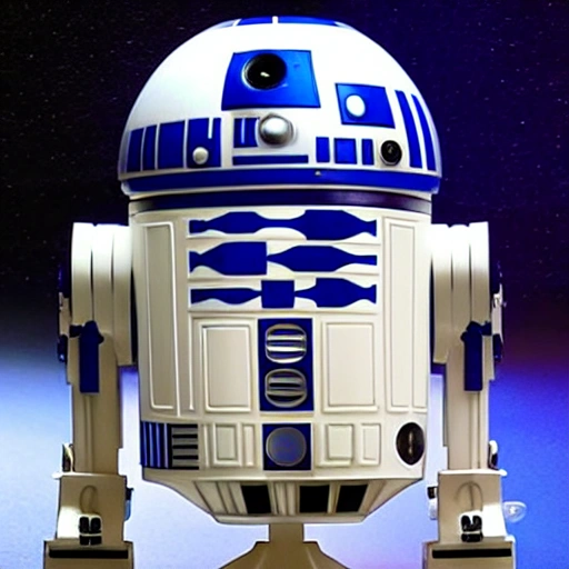 

funko pop r2d2 figure, made of plastic, product studio photo, highest quality, on a background of a star wars type space city, diffuse lighting, focused.
