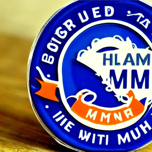  a badge with a circular shape and a deep blue background. In the center of the badge, include a simple design of an arm and a hammer to represent the power of hard work. The lines of the arm and hammer should be simple and minimalistic. Above the design, add the words "Labor Month" in clear, easy-to-read white font. The design should be simple，printmaking style