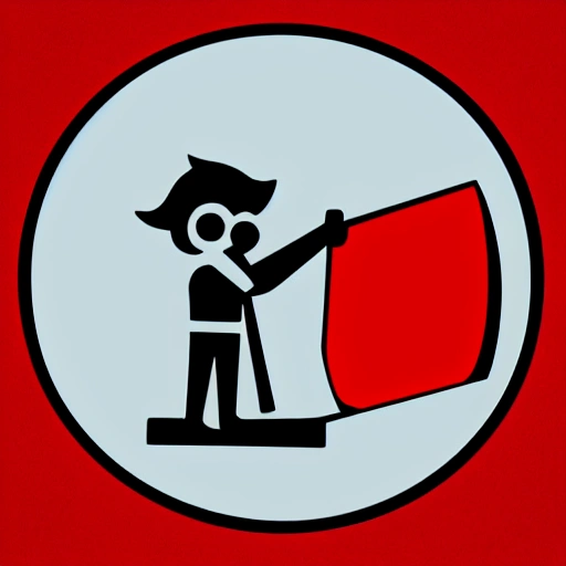 Circular Symbol， White Background，Worker Holding a Tool，Month of Labour  Symbol，cartoon style