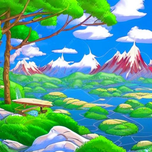  Cartoon terrain landscape in Buryatia stile Hayao Miyazaki